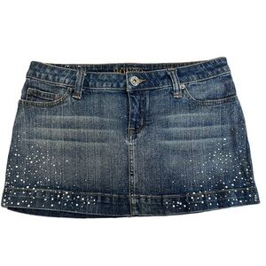 Bongo blue Wash crystal rhinestone embellished bedazzled mini denim Jean skirt